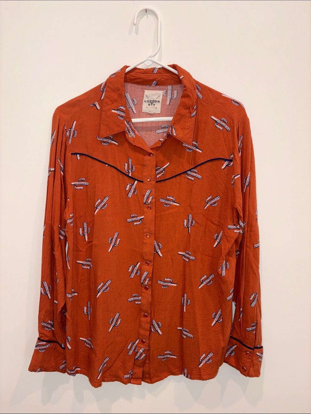 Rust Cactus-Print Men's Button-Up Shirt